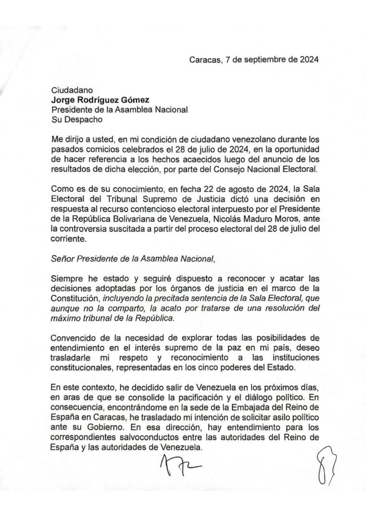 acta firmada por Edmundo González donde valida a Nicolas Maduro Moros como presidente de Venezuela